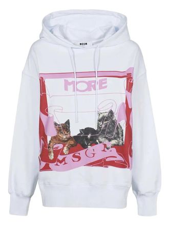 Msgm cat-print cotton hoodie - women - Cotton - L - White
