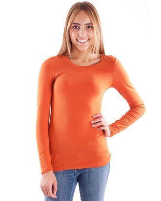 Clothes Effect Woman Dark Orange Plain Long Sleeve T-Shirt Crew Neck
