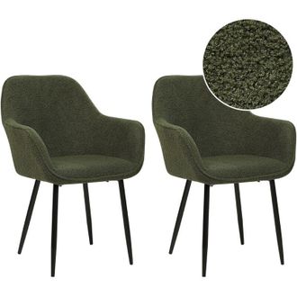 Beliani Beliani - Conjunto De 2 Sillas De Comedor Modernas Tapicer&iacute;a De Tela Boucl&eacute; Con Reposabrazos Asiento Sal&oacute;n Comedor Verde Oscuro Alden