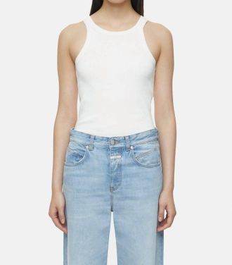 Closed Racer Tank Top In Ivory