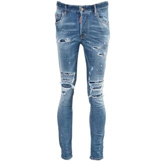 Dsquared2 Mens Super Twinky Jean Paint Splash Reinforced Ripped Blue Jeans Cotton - Size 28W/30L