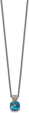 Diamond2Deal Sterling Silver with 14K Accent Cushion London Blue Topaz Pendant Necklace