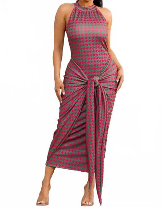 Karen Kane Eye Catching Houndstooth Pattern Dress In Pink