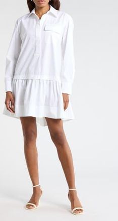 A.L.C. Brooke Long Sleeve Ruffle Cotton Shirtdress in White at Nordstrom Rack, Size Xx-Small