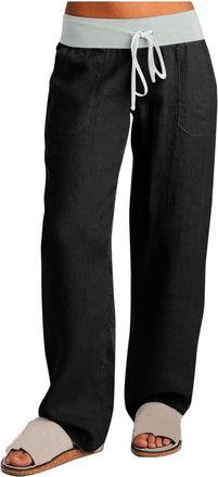 Generic Casual Trousers Womens Long Straight Leg Sweatpants with Drawstring Low Waist Straight Trousers Two-Tone Patchwork Sports Trousers Yoga Training Trous