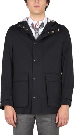 Thom Browne Blue Solid Hood Jacket