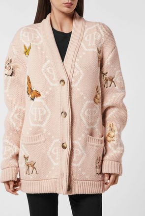 Philipp Plein Cardigan Fairy in misto lana con monogramma jacquard e scollo a V