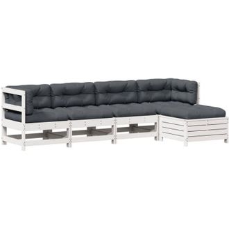vidaXL Set Muebles Jard&iacute;n 5 Pzas Con Cojines Madera Maciza Pino Blanco Vidaxl