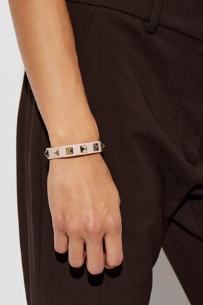 Valentino Garavani Leather Bracelet With Studs, Womens, Pink