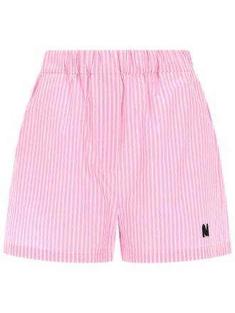 Msgm Pink Striped Cotton Elastic Shorts