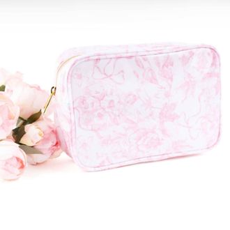 8 Oak Lane Womens Bow Toile Clear Coated Rectangular Cosmetic Case In Pink