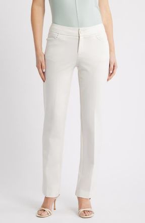 Anne Klein Flat Front Straight Leg Pants in White Dove at Nordstrom, Size 14P