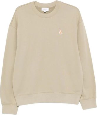 Maison Kitsun&eacute; Vos Borduurwerk Crew Neck Sweatshirt - Heren - Sweatshirts - Beige - XL - Katoen - Hoodies & sweatvesten