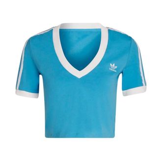 adidas T-Shirts, female, Blue, Size: 2XS 3Stripes V-Neck Crop Tee