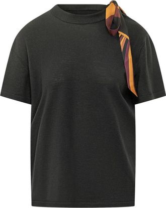 Pucci Wool T-shirt met sjaaldetail - Dames - Ronde hals truien - Zwart - L - Wol - Truien & Vesten