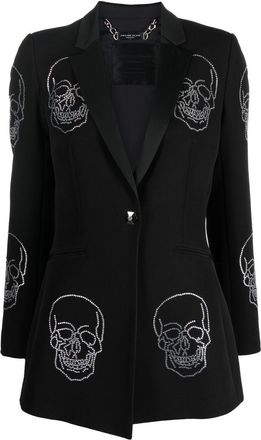 Philipp Plein skull-embellished single-breasted coat - women - Viscose/Spandex/Elastane/Polyester/glass - S - Black