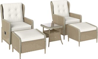 OUTSUNNY Rattan Garden Furniture Set with Footstools Armchairs Light Grey | TJ Hughes