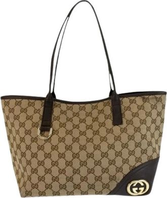 Gucci Pre-owned Tote Bags, female, Brown, Size: ONE SIZE Pre-owned New Britt GG Canvas Leather 2way Bag