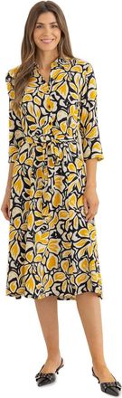Klass Floral Print Tie Waist Dress - Black/Ecru/Mustard - 14