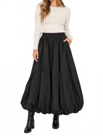 Papillon Bubble Hem Midi Skirt With Elastic Waist In Black/infinity
