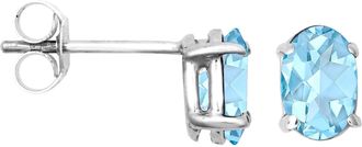 Jewelco London 9ct White Gold Blue Oval Topaz Solitaire Stud Earrings 6x4mm - JES370