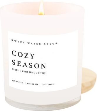 Sweet Water Decor 11oz White Jar Candle - Woods & Earthy Scents in Cozy Season at Nordstrom