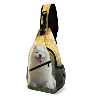 Generic White Cute Samoyed Dog Unisex Shoulder Bags Casual Crossbody Chest Bag Sling Backpack for Hiking Cycling Travel
