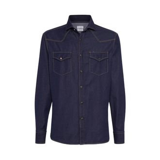 Brunello Cucinelli Brunello Cucinelli, Denim Jackets, male, Blue, Size: 3XL Indigo Blue Shirt with Press-Stud Fastening