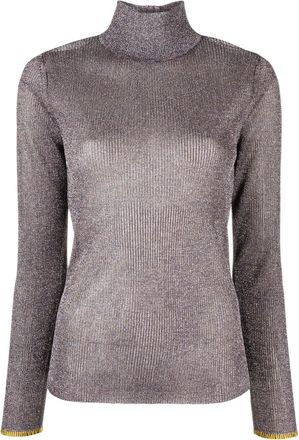Tory Burch metallic-effect high neck jumper - women - Polyester/Metallic Fibre - S - Silver