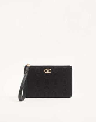 Valentino Garavani Pochette VLogo Signature in Tessuto Moir&eacute; con logo gioiello Donna NERO UNI