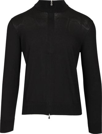 Tagliatore Katoen en Zijde Sweater met Hoge Kraag en Rits - Heren - Vesten - Zwart - 3XL - Katoen - Truien & Vesten