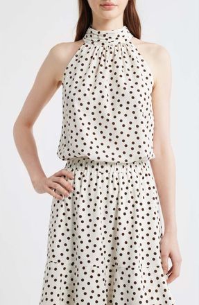 Anne Klein Shirred Neck Sleeveless Top in White Dove/Dark Chocolate at Nordstrom, Size X-Large