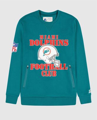 Starter Mens Miami Dolphins Crew Neck Sweatshirt With Zip Pockets In Aqua