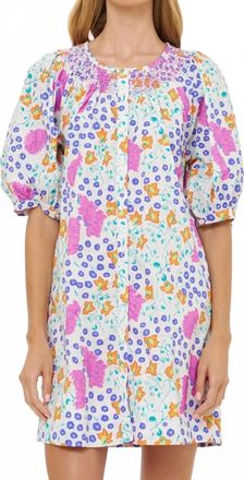 Oliphant Embroidered Button Mini Dress In Fleur Lilac