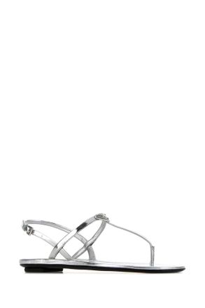 Prada Womens Silver Leather Thong Sandals Argento Sandali