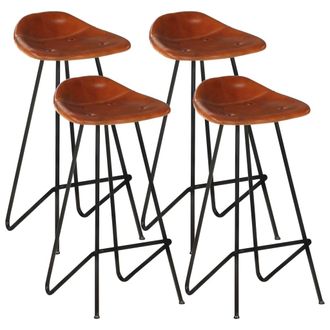 vidaXL Vidaxl - Taburetes De Barra De Cocina 4 Unidades Cuero Aut&eacute;ntico Marr&oacute;n