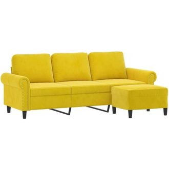 vidaXL Vidaxl - Sof&aacute; De 3 Plazas Con Taburete Terciopelo Amarillo 180 Cm