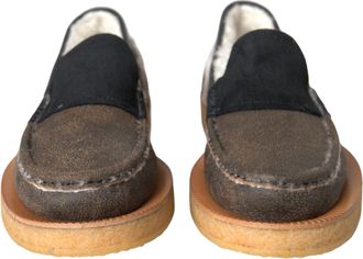 Dolce & Gabbana Brown Black Fur Leather Loafers Men Mens Shoes