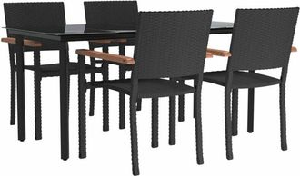 vidaXL 5 Piece Garden Dining Set Black Poly Rattan vidaXL