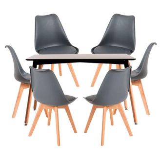 Regalos Miguel Regalos Miguel - Conjuntos De Mesa Y Sillas - Conjunto Mesa Tower Rectangular 120 X 80 Cm Negra Y Pack 6 Sillas Synk Basic - Gris
