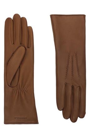 Agnelle Silk Lined Leather Gloves in Whisky at Nordstrom, Size 7