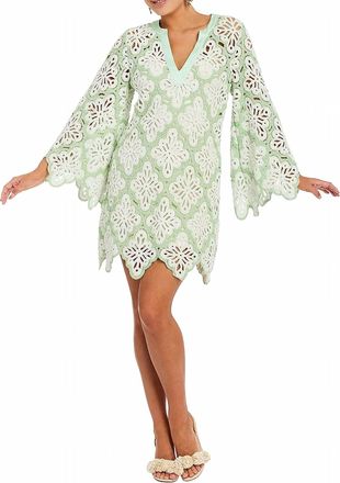 Mestiza New York Palermo Scallop Open-Knit Minidress In Green Seaglass
