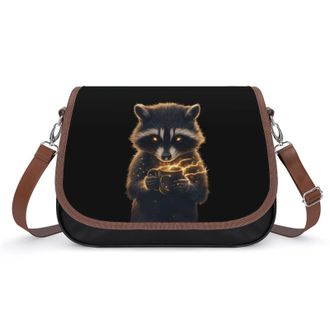 Generic Raccoon with Coffee Crossbody Bags for Women Fashion Leather Shoulder Handbags With Adjustable Strap