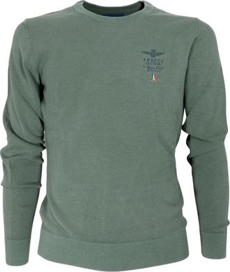 Aeronautica Groene Katoenen Ronde Hals Trui Ma 1394 - Heren - Ronde hals truien - Groen - S - Katoen - Truien & Vesten