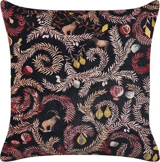 Beliani Coj&iacute;n De Terciopelo Negro Rosa 45 X 45 Cm Algod&oacute;n Patr&oacute;n Bot&aacute;nico Ricinus