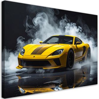 Feeby Cuadro En Lienzo, Coche Deportivo Amarillo, 120x80