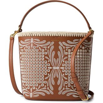 Veronica Beard Small Feed Embroidered Leather Top Handle Bag in Hazelwood /Natural at Nordstrom