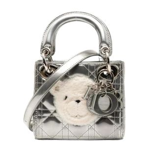 Dior Pre-owned Cannage Patent Leather Fur 2way Bag - Dames - Pre-owned - Grijs - Maat: ONE Size Leer