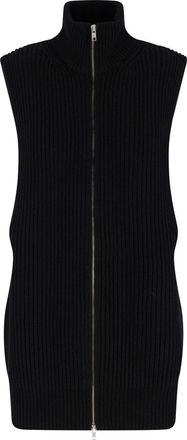 Maison Margiela Ribbed Knit Black Vest With High Collar And Zipper Closure