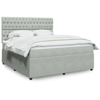 vidaXL Vidaxl - Cama Box Spring Con Colch&oacute;n Terciopelo Gris Claro 180x200 Cm